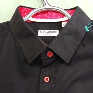 Alex Vando Men's Dress Shirt Regular Fit Black With Red Accent Size Large